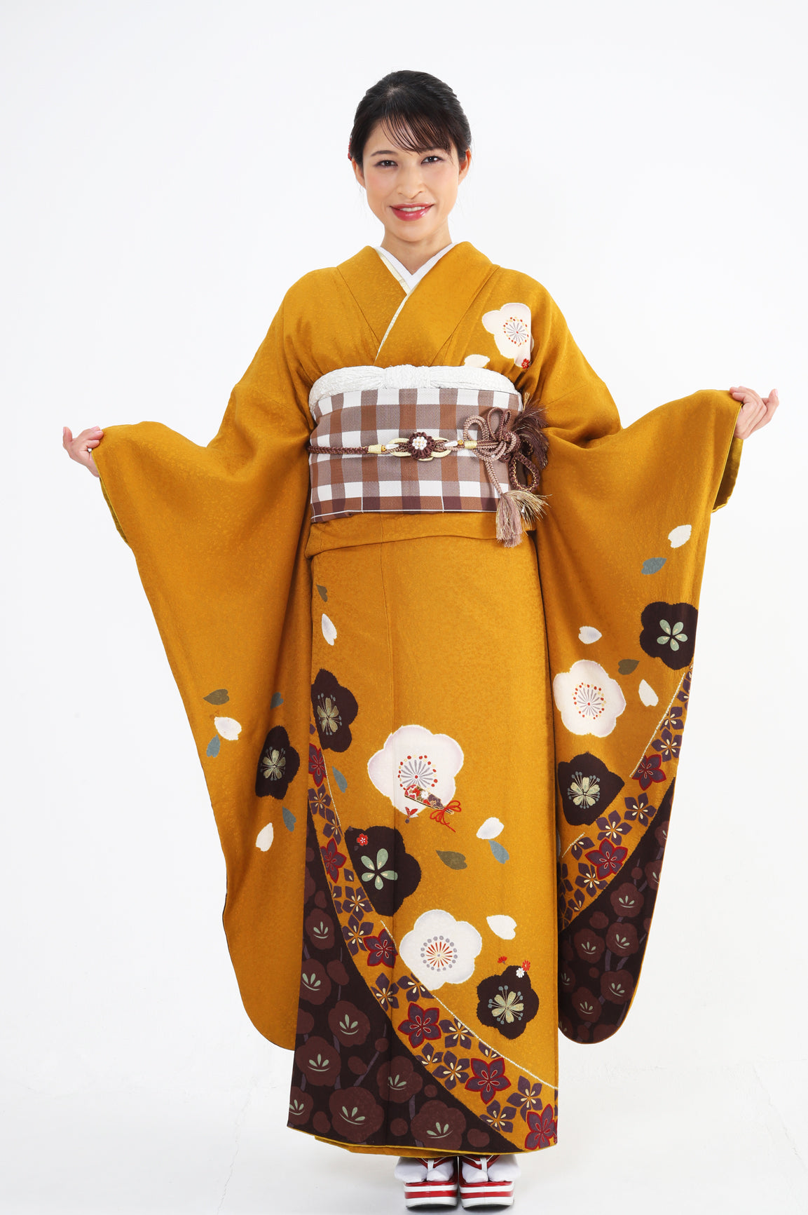 振袖 紺 百合柄 森英恵 - Hanae Mori Navy Furisode with Lily Pattern