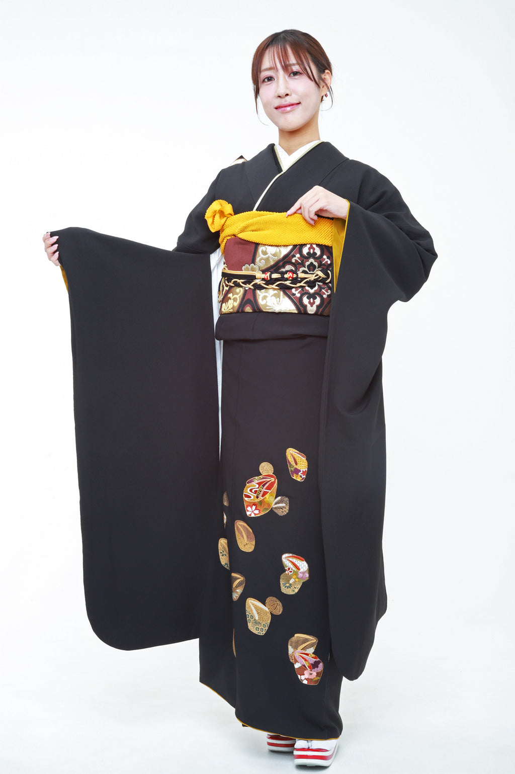 振袖 黒 ぽっくり 刺繍 セット