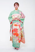 振袖 緑 ピンク 花 古典 セット