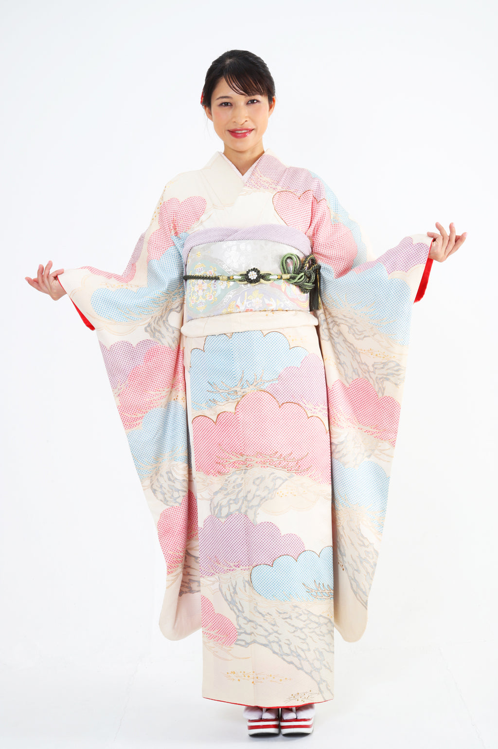 振袖 白 薄ピンク 松 セット