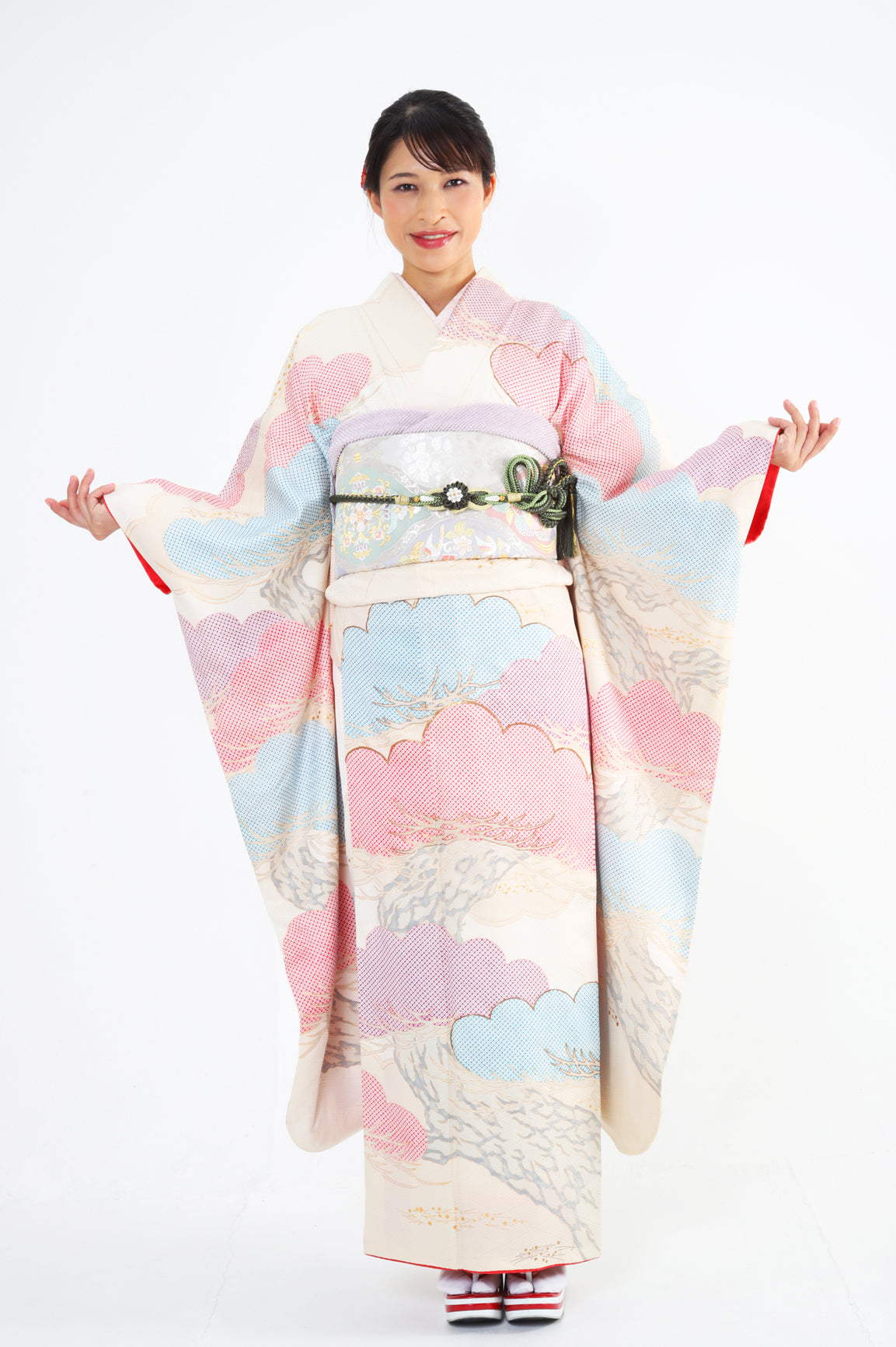 振袖 白 薄ピンク 松 セット