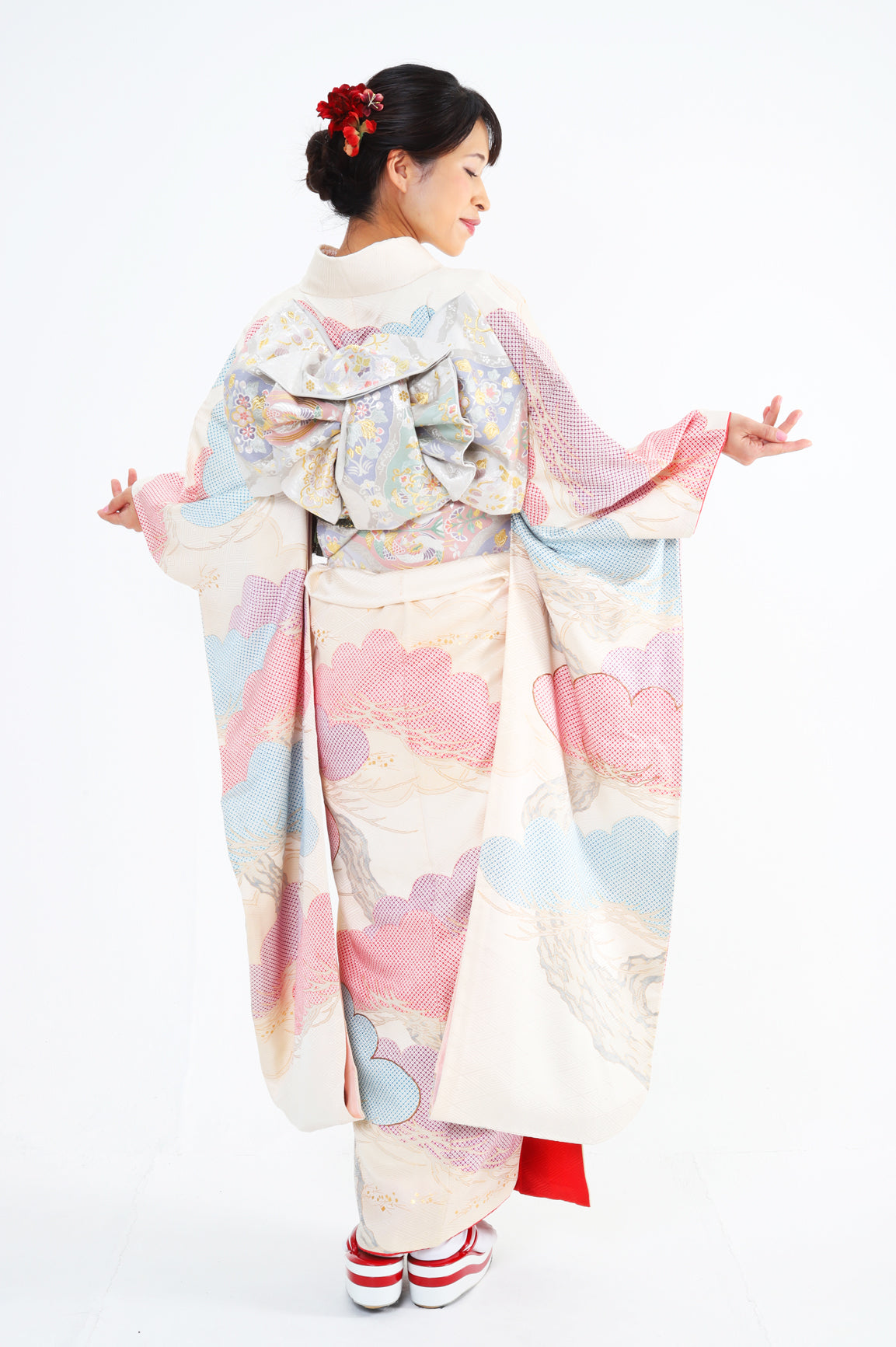 振袖 白 薄ピンク 松 セット