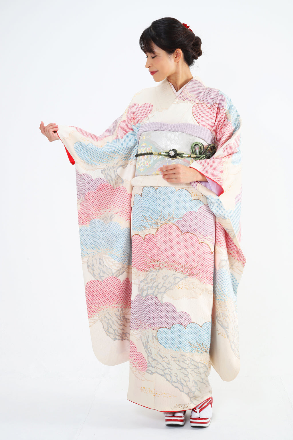 振袖 白 薄ピンク 松 セット