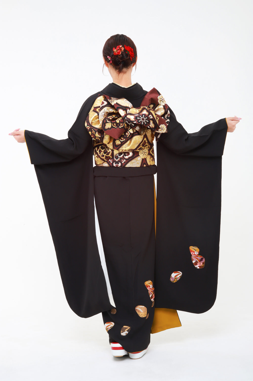 振袖 黒 ぽっくり 刺繍 セット