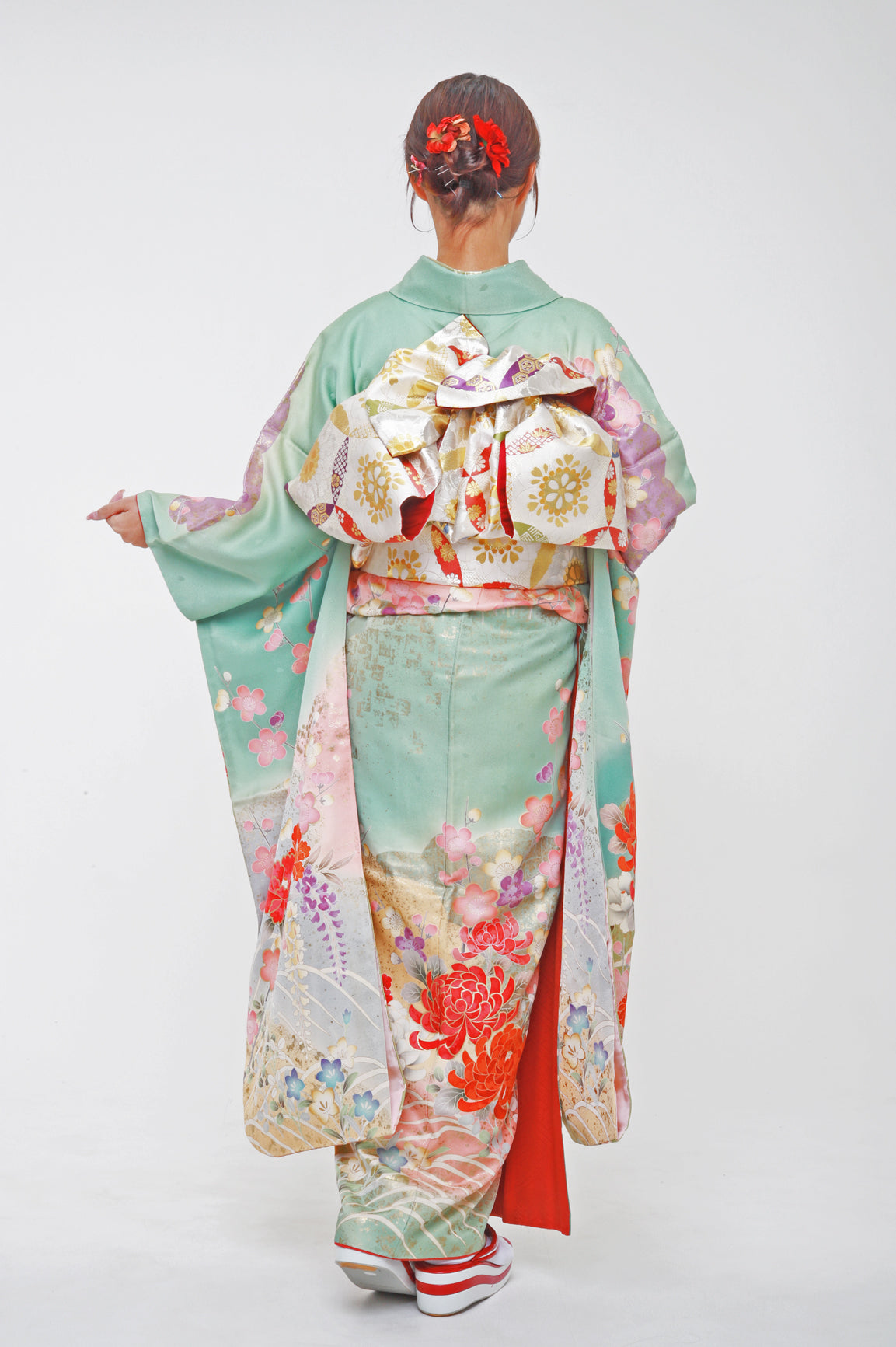 振袖 緑 ピンク 花 古典 セット