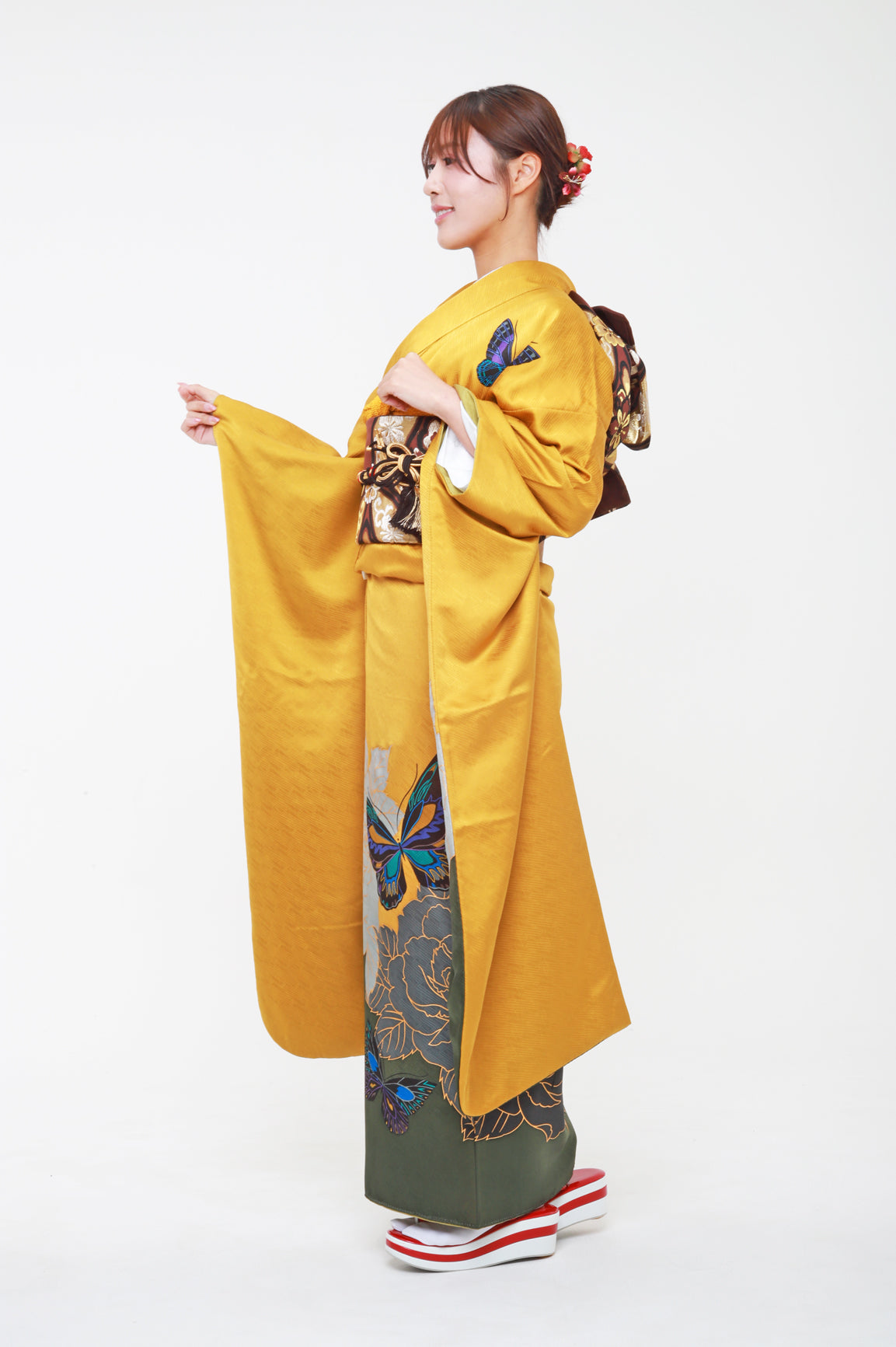 振袖 黄色 蝶 バラ 斎藤三才 - Saito Sansai Yellow Butterfly Rose