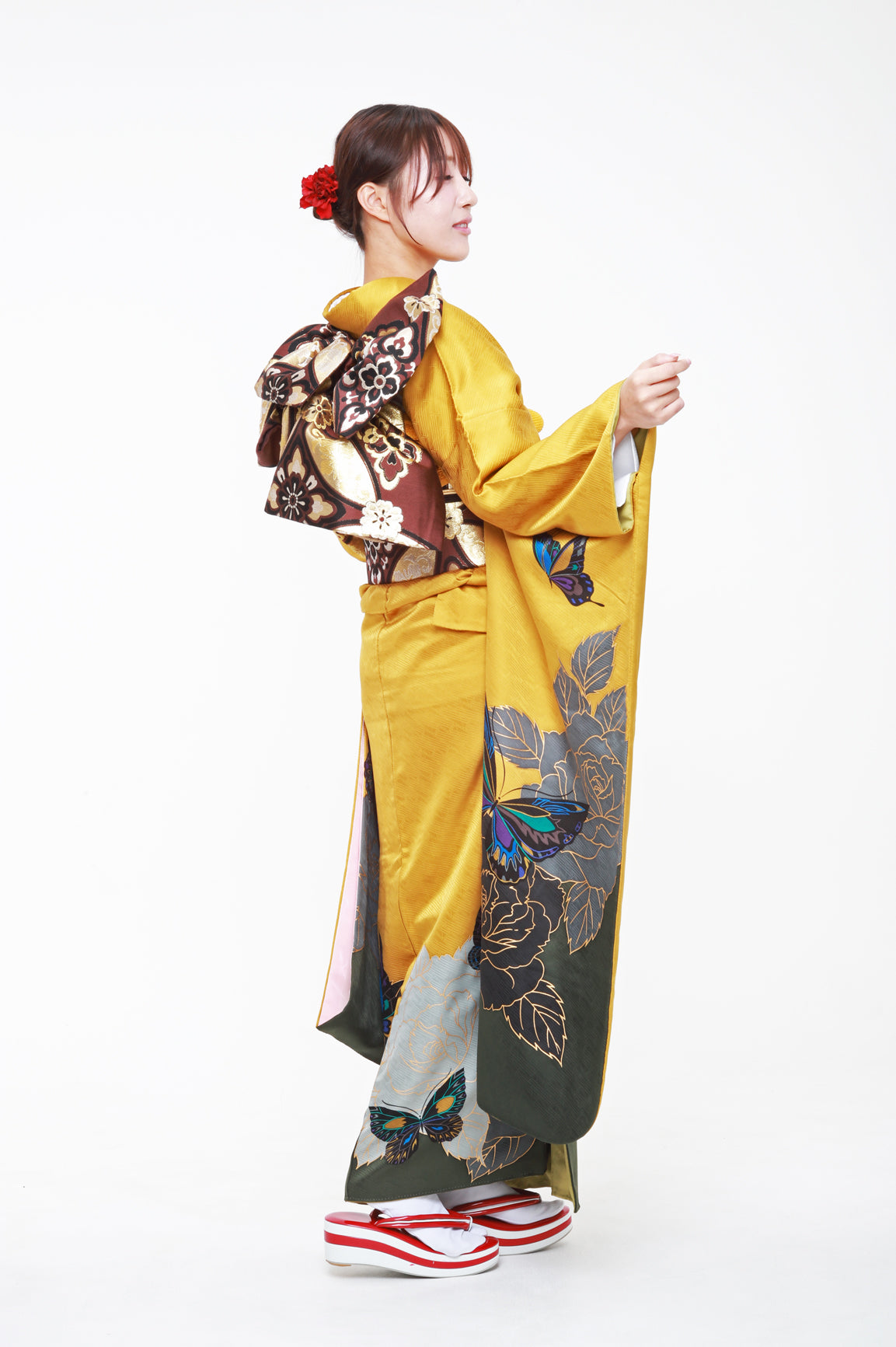 振袖 黄色 蝶 バラ 斎藤三才 セット